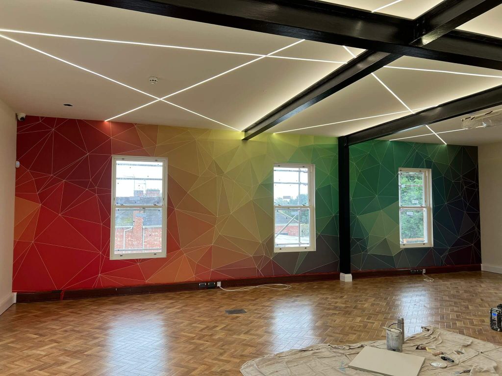 Interior strip-out in progress during the Victorian villa office conversion in Leamington Spa.